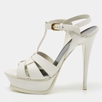 Pre Owned Saint Laurent White Leather Tribute Platform Sandals Size 39