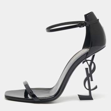 Pre Owned Saint Laurent Black Patent Leather Opyum Ankle-Strap Sandals Size 39.5