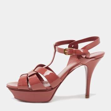 Pre Owned Saint Laurent Pink Patent Leather Tribute Platform Sandals Size 38
