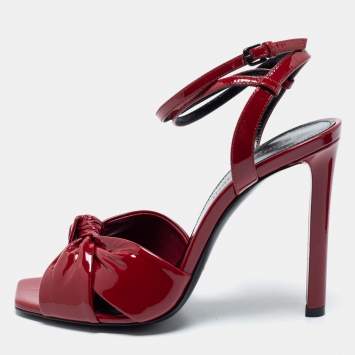 Pre Owned Saint Laurent Red Patent Leather Amy Ankle Strap Sandals Size 36