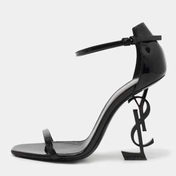 Pre Owned Saint Laurent Black Patent Leather Opyum Ankle Strap Sandals Size 38