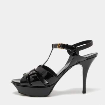 Pre Owned Saint Laurent Black Patent Leather Tribute Platform Sandals Size 39.5