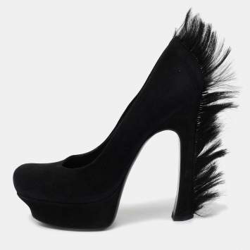 Pre Owned Saint Laurent Black Suede And Fur Tribtoo Platform Pumps Size 39