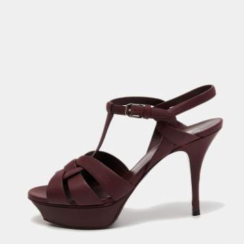 Pre Owned Saint Laurent Burgundy Leather Tribute Sandals Size 39