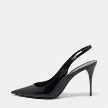 Pre Owned Saint Laurent Black Patent Leather Slingback Pumps Size 38.5   