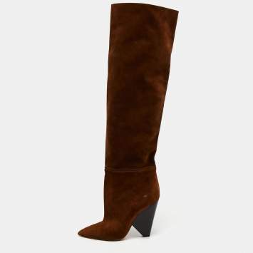 Pre Owned Saint Laurent Paris Brown Suede Babies Knee Length Boots Size 38