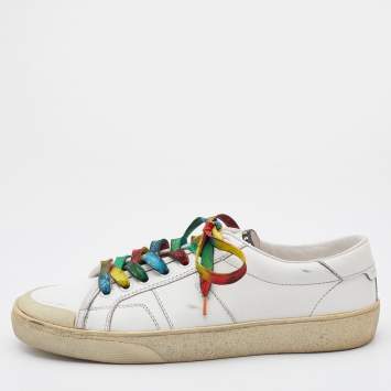 Pre Owned Saint Laurent White Leather Distressed Court Classic Surf Sneakers Size 37.5