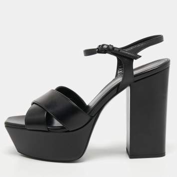 Pre Owned Saint Laurent Black Leather Farrah Sandals Size 38