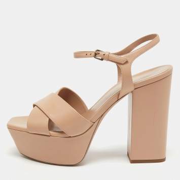 Pre Owned Saint Laurent Beige Leather Farrah Sandals Size 38.5