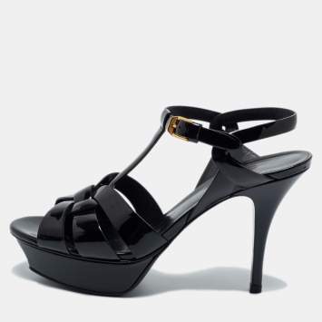 Pre Owned Saint Laurent Black Patent Leather Tribute Sandals Size 38