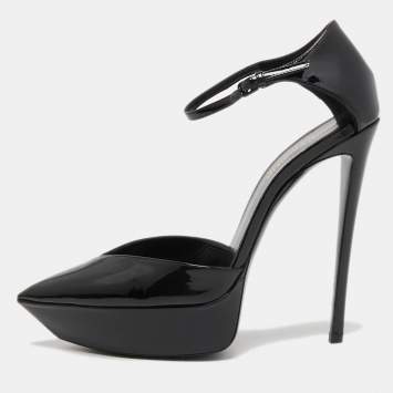 Pre Owned Saint Laurent Black Patent Leather Betty Ankle Strap Pumps Size 39