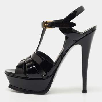 Pre Owned Saint Laurent Black Patent Leather Tribute  Sandals Size 36