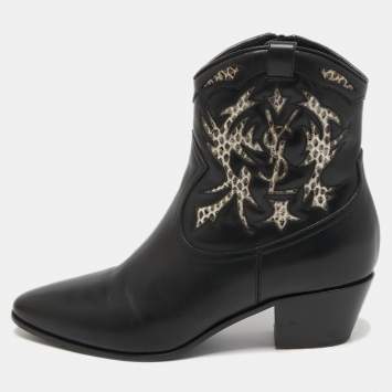 Pre Owned Saint Laurent Black Leather Ayers Ankle Boots Size 36