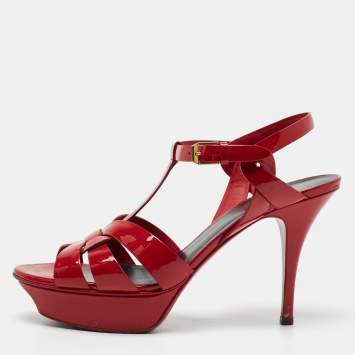 Pre Owned Saint Laurent Red Patent Leather Tribute Sandals Size 39