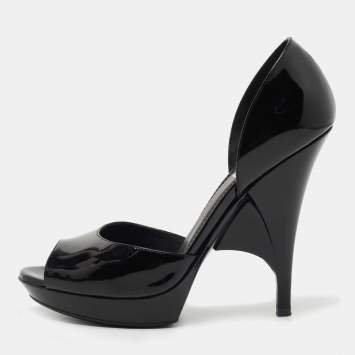 Pre Owned Saint Laurent Black Patent Leather Open Toe Platform D'orsay Pumps Size 39