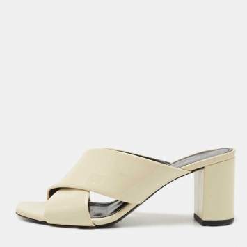 Pre Owned Saint Laurent Cream Patent Leather Loulou Slides Size 36