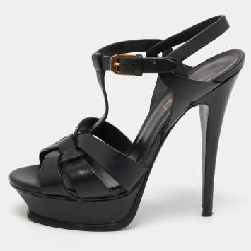 Pre Owned Saint Laurent Black Leather Tribute Sandals Size 35