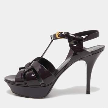 Pre Owned Saint Laurent Purple Patent Leather Tribute Sandals Size 38