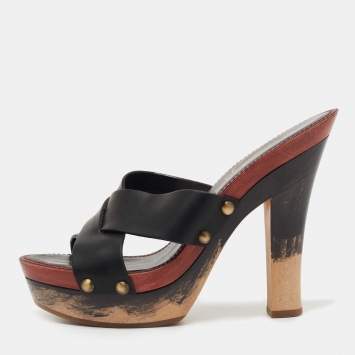 Pre Owned Saint Laurent Black Leather Platform Clogs Size 38