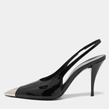 Pre Owned Saint Laurent Black Patent Leather Vesper Slingback Pumps Size 39