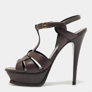 مملوكة م�سبقًا Saint Laurent Paris Brown Leather Tribute  Sandals Size 38