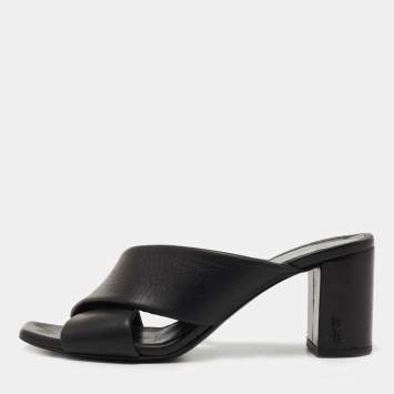 Pre Owned Saint Laurent Black leather Loulou Slide Sandals Size 35.5