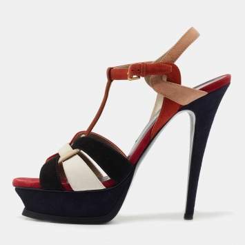 Pre Owned Saint Laurent Multicolor Suede Tribute Sandals Size 39.5