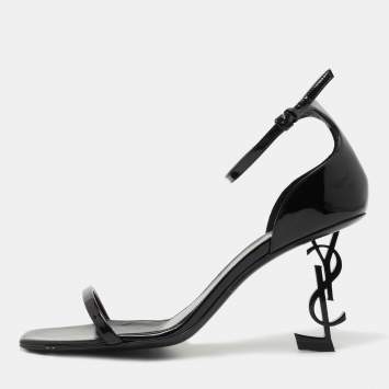 Pre Owned Saint Laurent Paris Black Patent Leather Opyum Sandals Size 39