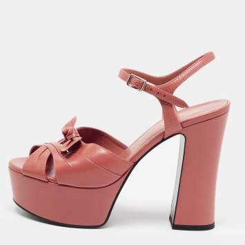 Pre Owned Saint Laurent Pink Leather Candy Platform Sandals Size 38