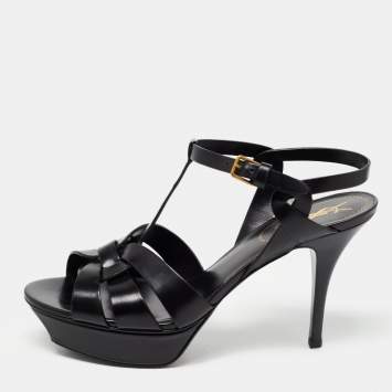 Pre Owned Saint Laurent Black Leather Tribute Sandals Size 40