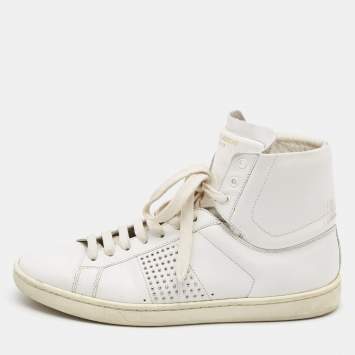 Pre Owned Saint Laurent White Leather Studded High Top Sneakers Size 37