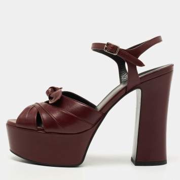 Pre Owned Saint Laurent Burgundy Leather Candy Sandals Size 38