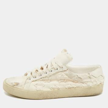 Pre Owned Saint Laurent White Canvas Lace Up Sneakers Size 38.5