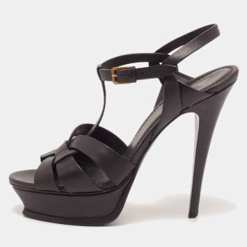 مملوكة مسبقًا Saint Laurent Black Leather Tribute Sandals Size 39