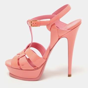 Pre Owned Saint Laurent Pink Patent Leather Tribute Sandals Size 39