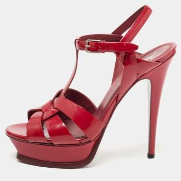 مملوكة مسبقًا Saint Laurent Dark Red Patent Leather Tribute Sandals Size 39