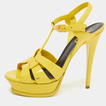 Pre Owned Saint Laurent Paris Yellow Patent Leather Tribute Sandals Size 39