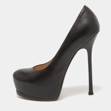 Pre Owned Saint Laurent Black Leather Tribtoo Pumps Size 39