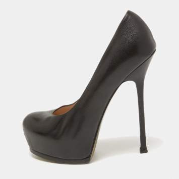 Pre Owned Saint Laurent Black Leather Tribtoo Pumps Size 40.5