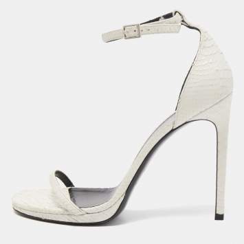 Pre Owned Saint Laurent White Python Amber Sandals Size 40