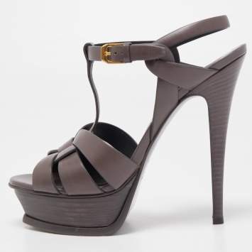 Pre Owned Saint Laurent Brown  Leather Tribute Sandals Size 37