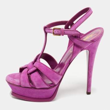 Pre Owned Saint Laurent Purple Suede Tribute Sandals Size 37