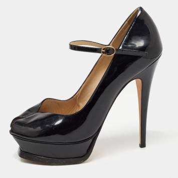 Pre Owned Saint Laurent Black Patent Leather Tribute Mary Jane Pumps Size 39