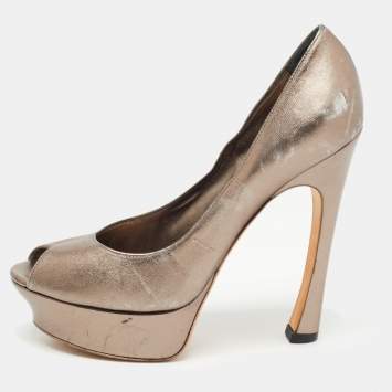 Pre Owned Saint Laurent Metallic Leather Palais Pumps Size 38.5