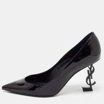 Pre Owned Saint Laurent Black Patent Leather Opyum Pointed Toe Pumps Size 37