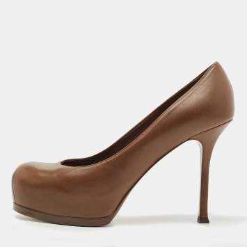 Pre Owned Saint Laurent Brown Leather Tribtoo Pumps Size 39