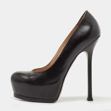 Pre Owned Saint Laurent Black Leather Tribtoo Pumps Size 36.5