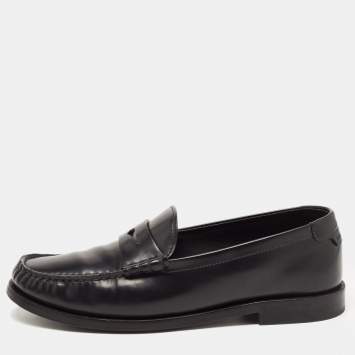 Pre Owned Saint Laurent Black Leather Penny Slip On Loafers Size 38.5