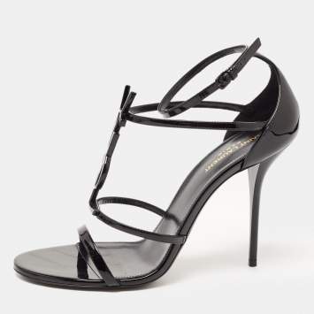 Pre Owned Saint Laurent Black Patent Leather Cassandra Strappy Sandals Size 42