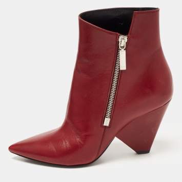 Pre Owned Saint Laurent Burgundy Leather Niki Ankle Boots Size 38.5